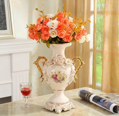 European Gold Plated Ivory Porcelain Vase