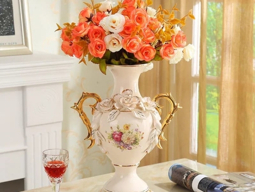 European Gold Plated Ivory Porcelain Vase