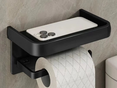 Wall mounted toilet paper holder with phone shelf