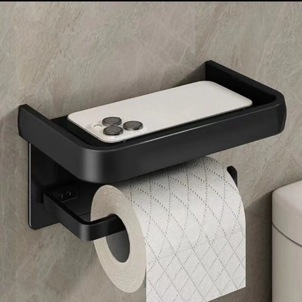 Wall mounted toilet paper holder with phone shelf