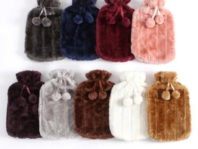 Hot water bottle with faux fleece