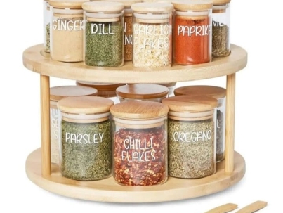 Bamboo rotating spice rack