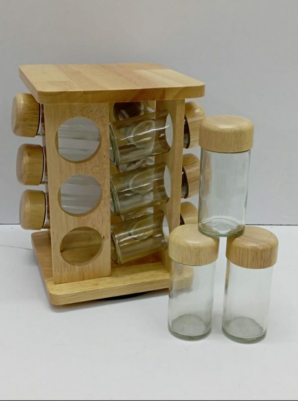 Rotating bamboo spice rack