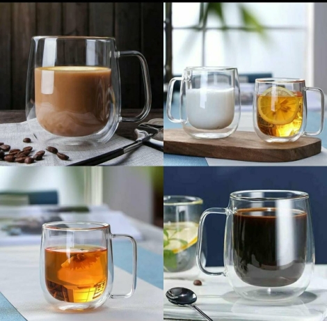 Transparent double wall mug heat resistant