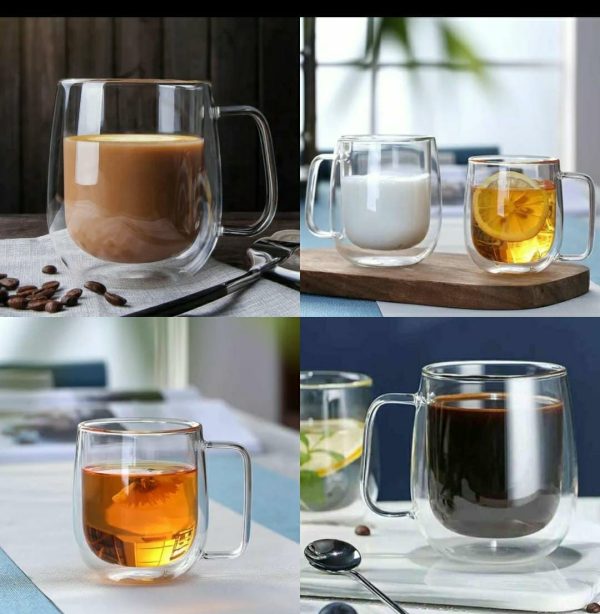 Transparent double wall mug heat resistant