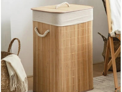 Foldable large capacity wooden laundry basket