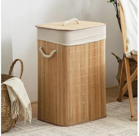 Foldable large capacity wooden laundry basket